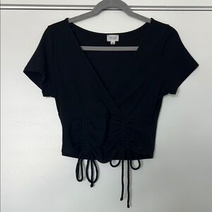 Le Lis Black Ruched Tie Front Crop Blouse
